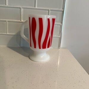 Vintage Fire king Red Zebra stripe pedestal mug